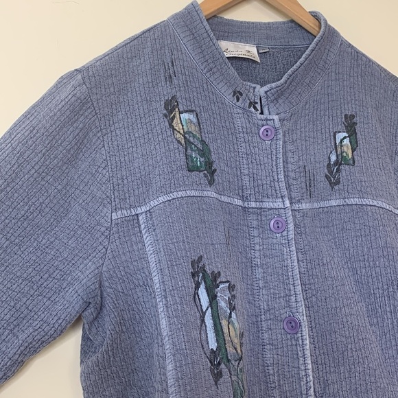 Linda K Originals | Blue Hand Painted Button Down Textured 100% Cotton Jacket M - Picture 11 of 17
